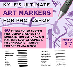 极品PS工具预设－马克笔艺术笔刷(含4集高清演示教程)：Kyles Art Markers for Photo